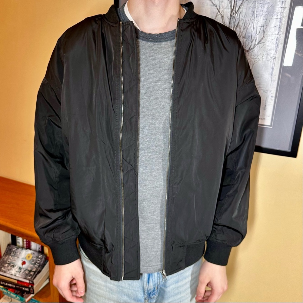Aeropostale Black Nylon Bomber Jacket with Sherpa Lining Sz S